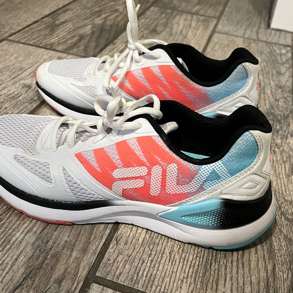 Fila White and Pink Athletic Shoes with Bold Logo